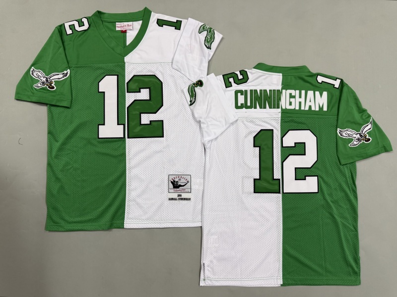 Men 2025 Philadelphia Eagles #12 Cunningham green white Throwback Limited NFL Jersey style 001